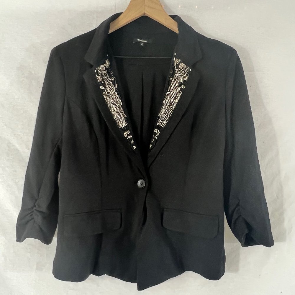 Gently-worn cotton blazer with beaded detailing